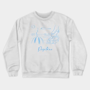 Positano Blue Lineart panorama Crewneck Sweatshirt